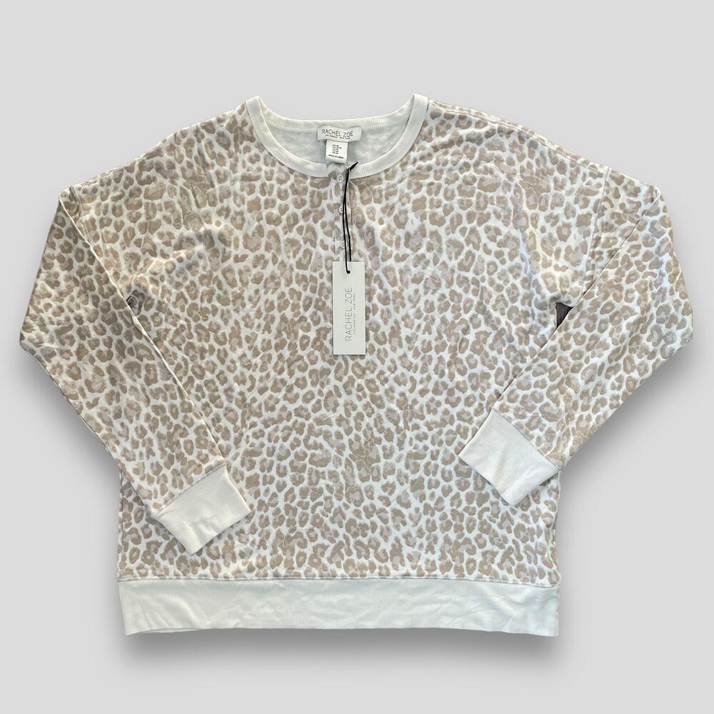 RACHEL ZOE BOHO BOHEMIAN ANIMAL PRINT NEUTRAL SCOOP NECK LS SWEATER M - Picture 1 of 11